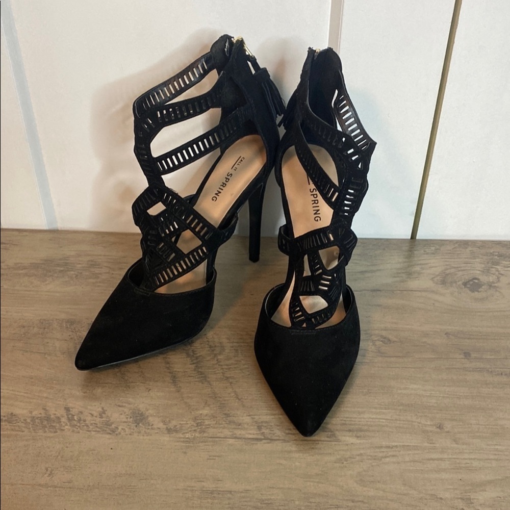 Call it Spring | Black Women's Heels - Unique Design - zipup back - 7.5